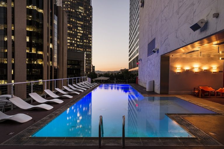 A sparkling pool in one of Las Vegas high rise condos