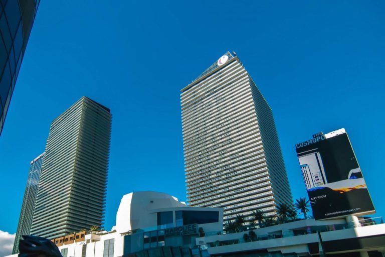 The Cosmopolitan tower standing on the picture's foreground