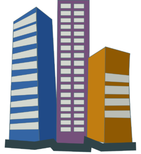 A graphic image of three high rise buildings