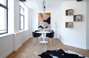 A small living area in a high rise building